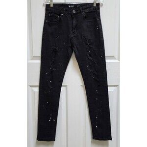 Waimea Mens 32x32 Black Stretch Denim Skinny Fit Jeans Paint Splatter Distressed